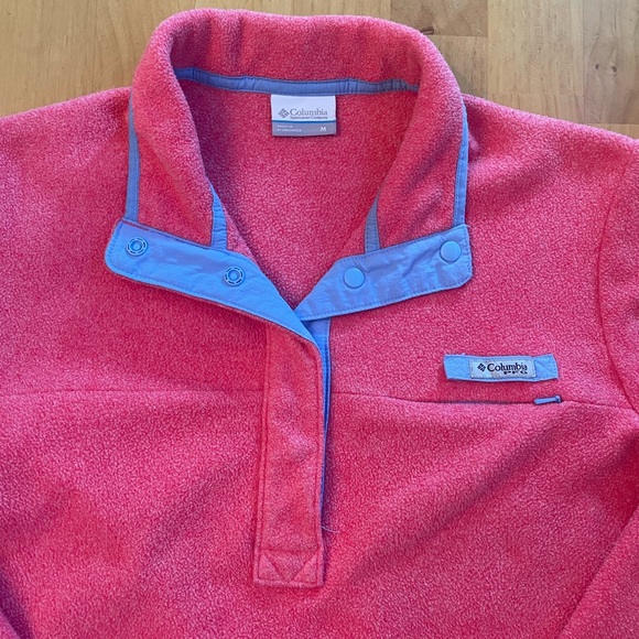 Columbia PFG Half Snap Button Fleece Pullover Sweatshirt Pink Women Medium - Picture 2 of 10